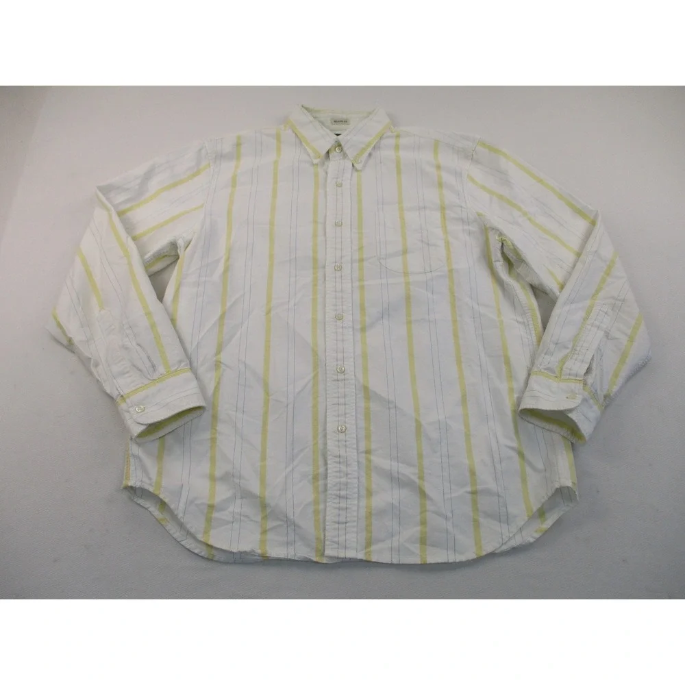 J.Crew Oarsman Button Down Mens L White Yellow Striped Oxford Shirt Long Sleeve